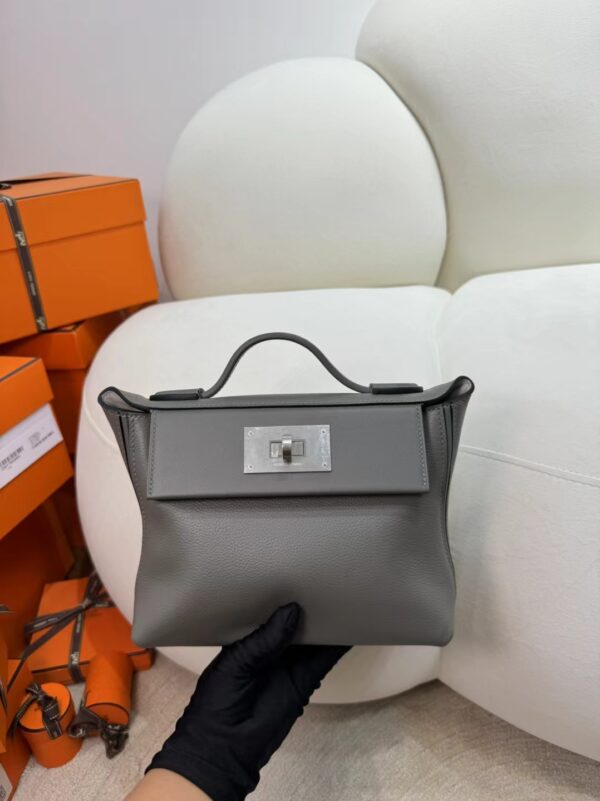 New Arrival Hermes Mini Kelly 2424 0L Gris Meyer Evercolor Silver Hardware