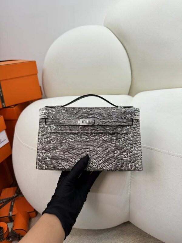 Indonesia Jakarta Hermes Ombre Lizard Kelly Pochette 22CM Silver Hardware