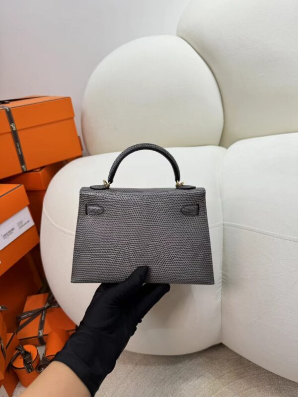 Vietnam Hermes 84 Gris Fonce Lizard Skin Mini Kelly 19CM Gold Hardware