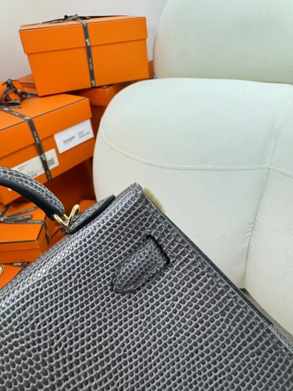 Vietnam Hermes 84 Gris Fonce Lizard Skin Mini Kelly 19CM Gold Hardware