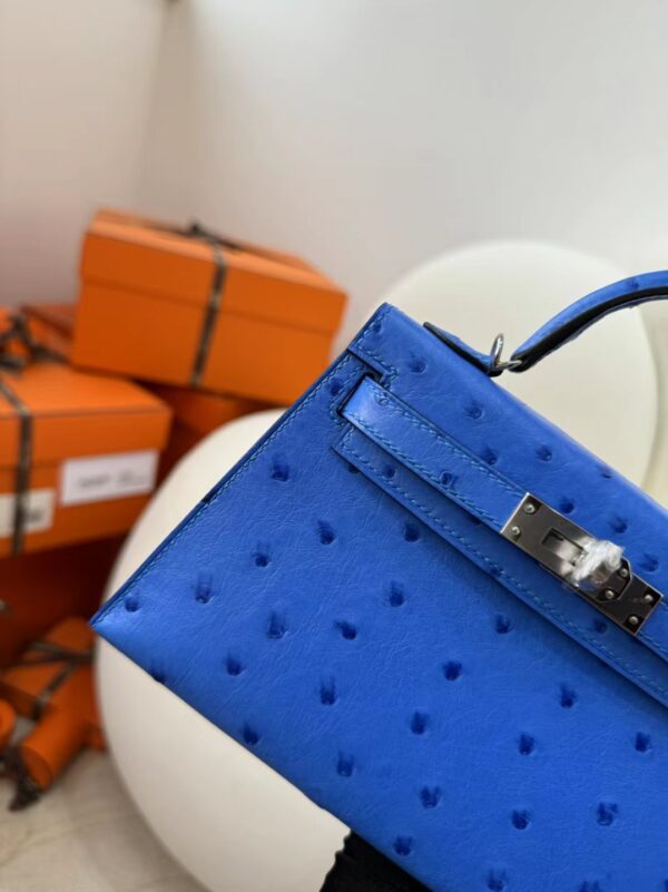 Handmade Hermes KK Ostrich Mini Kelly 19CM O7 Bleuet Silver Hardware