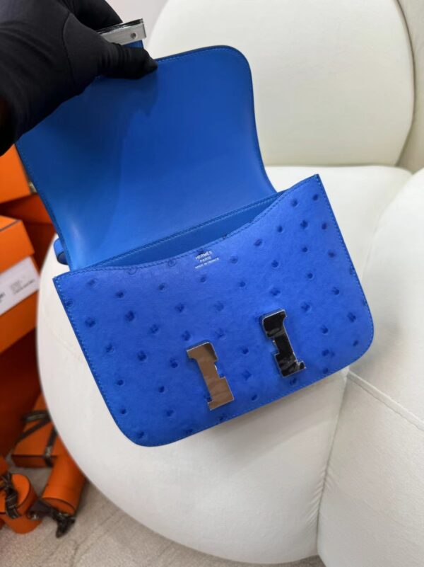 New Hermes Constance 19CM O7 Bleuet KK Ostrich Skin Silver Hardware