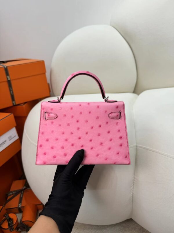 Thailand Bangkok Hermes KK Ostrich Mini Kelly 19CM L4 Bubble Gum Silver Hardware