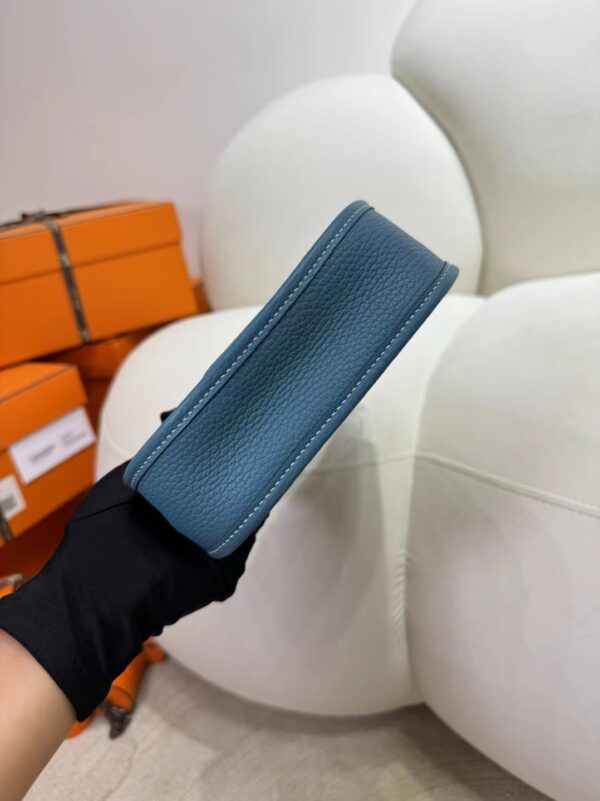 Taiwan Hermes Mini Evelyne 16CM Clemence Leather D2 Blue Jean Silver Hardware