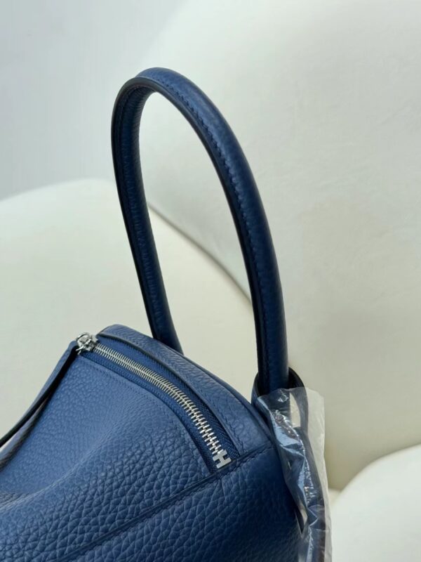 Hermes Boutique R2 Blue Agate/ 4Z Gris Mouette Clemence Lindy 26CM Silver Hardware