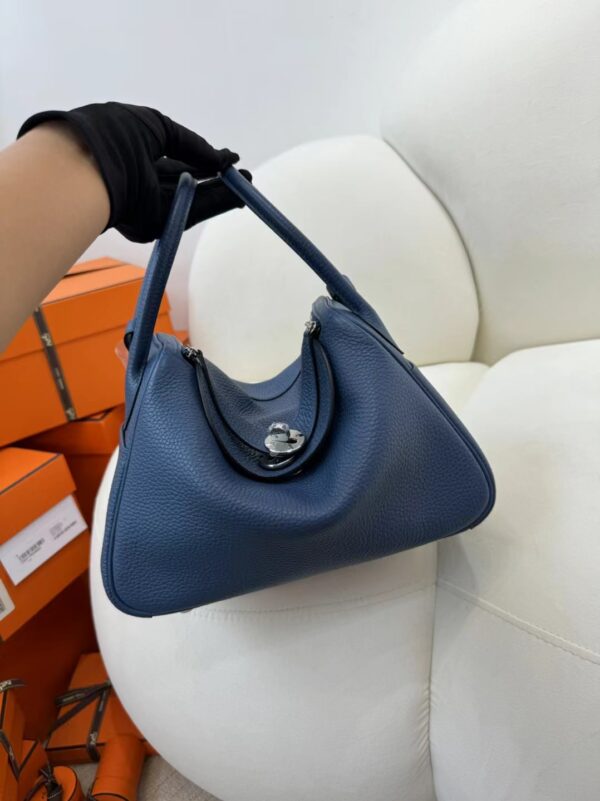 Hermes Boutique R2 Blue Agate/ 4Z Gris Mouette Clemence Lindy 26CM Silver Hardware