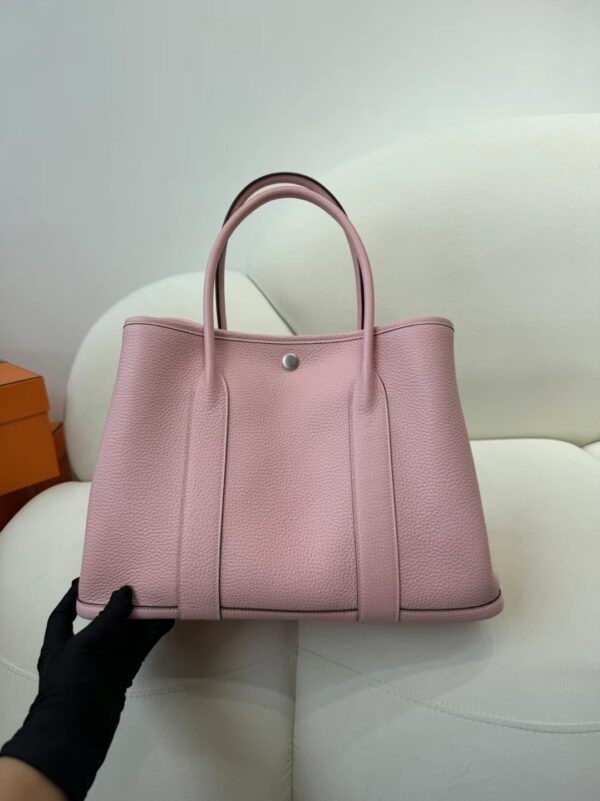 Hermes Boutique Rose Sakura Clemence Leather Garden Party 36CM Silver Hardware