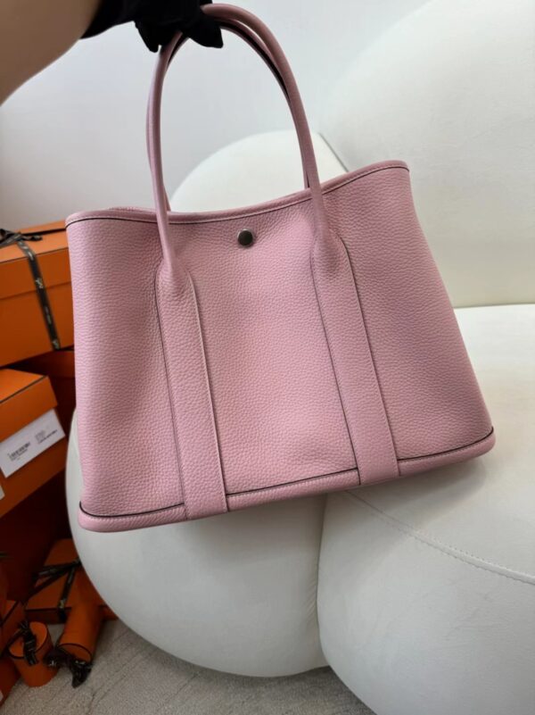 Hermes Boutique Rose Sakura Clemence Leather Garden Party 36CM Silver Hardware