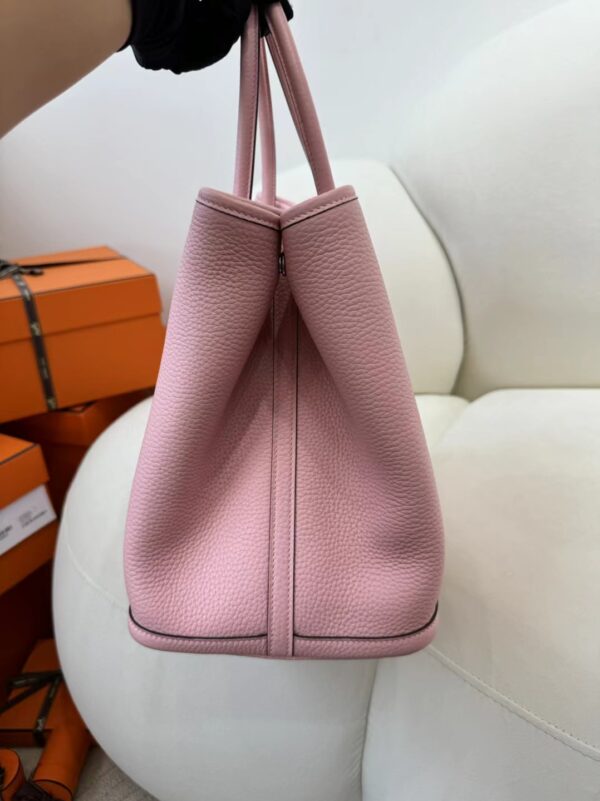 Hermes Boutique Rose Sakura Clemence Leather Garden Party 36CM Silver Hardware