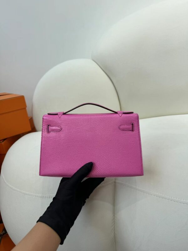 Hermes Bag Images Lizard Leather Kelly Pochette 22cm E5 Rose Tyrien Gold Hardware