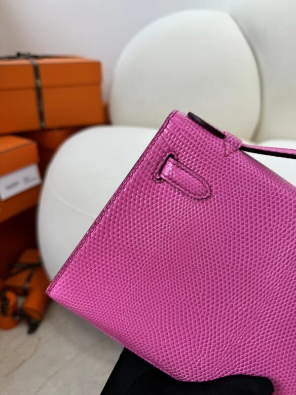 Hermes Bag Images Lizard Leather Kelly Pochette 22cm E5 Rose Tyrien Gold Hardware