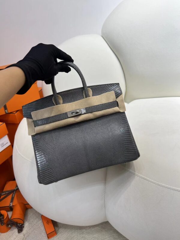 Kuwait Hermes 84 Gris Fonce Lizard Leather Birkin 25CM Silver Hardware