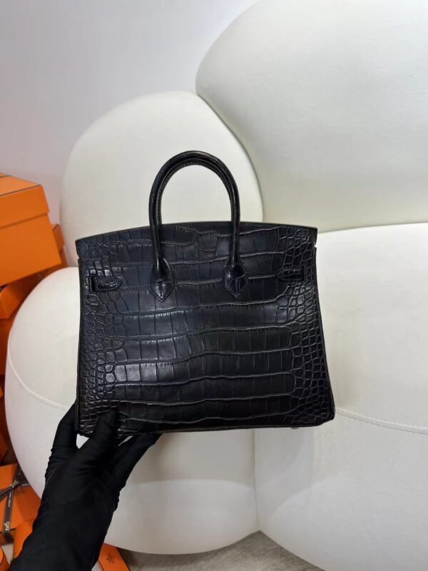 Hermes Bag Images Birkin 25CM 89 Noir Matte Alligator Crocodile Silver Hardware