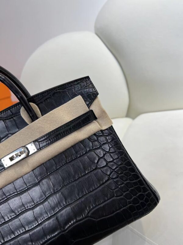 Hermes Bag Images Birkin 25CM 89 Noir Matte Alligator Crocodile Silver Hardware