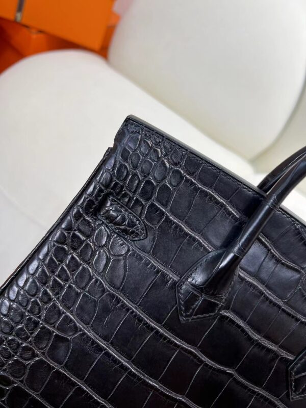 Hermes Bag Images Birkin 25CM 89 Noir Matte Alligator Crocodile Silver Hardware