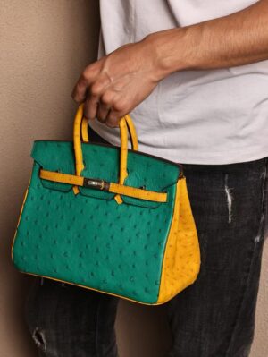 GPC Mode Birkin 25CM Ostrich Leather U4 Vert Vertigo / 9D Amber Special Order Silver Hardware