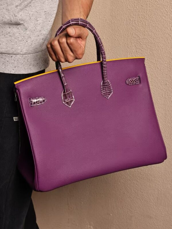 GPC Mode Birkin 35CM P9 Anemone Epsom / Crocodile Leather Special Order Silver Hardwrae