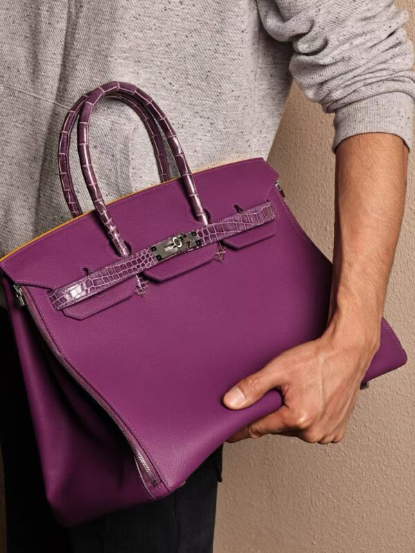 GPC Mode Birkin 35CM P9 Anemone Epsom / Crocodile Leather Special Order Silver Hardwrae
