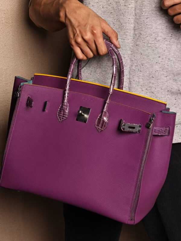 GPC Mode Birkin 35CM P9 Anemone Epsom / Crocodile Leather Special Order Silver Hardwrae