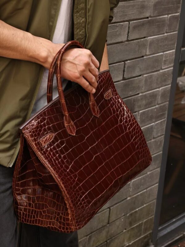 GPC Mode Hermes Birkin 35CM 33 Miel Shiny Alligator Crocodile Leather Silver Hardware
