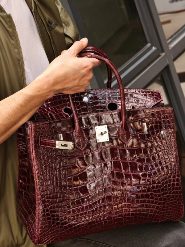 GPC Mode Hermes Birkin 35CM 57 Bordeaux Shiny Alligator Crocodile Silver Hardware