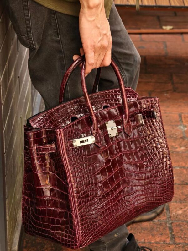 GPC Mode Hermes Birkin 35CM 57 Bordeaux Shiny Alligator Crocodile Silver Hardware