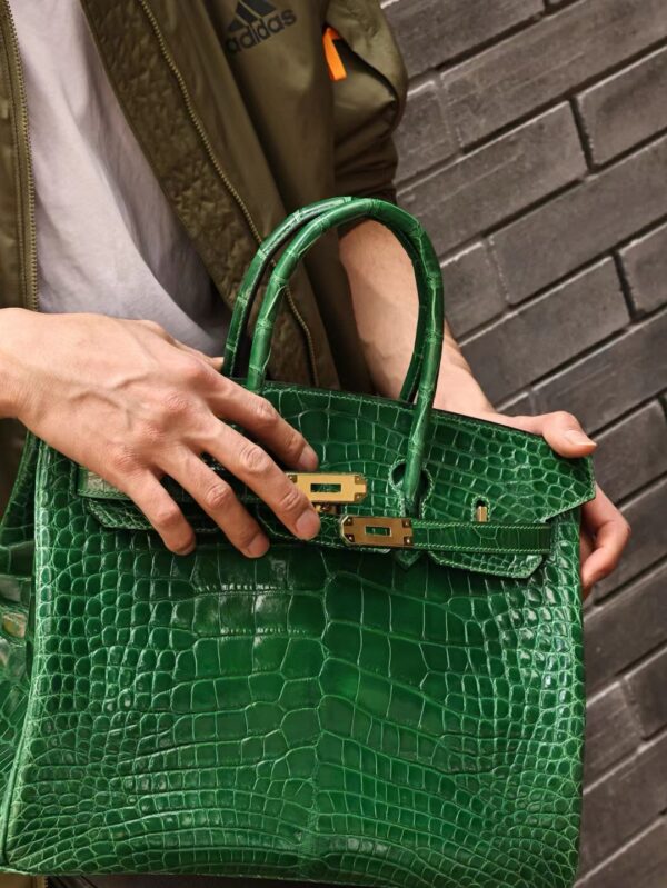 GPC Mode Hermes Birkin 35CM 6Q Vert Emeraude Shiny Alligator Crocodile Gold Hardware