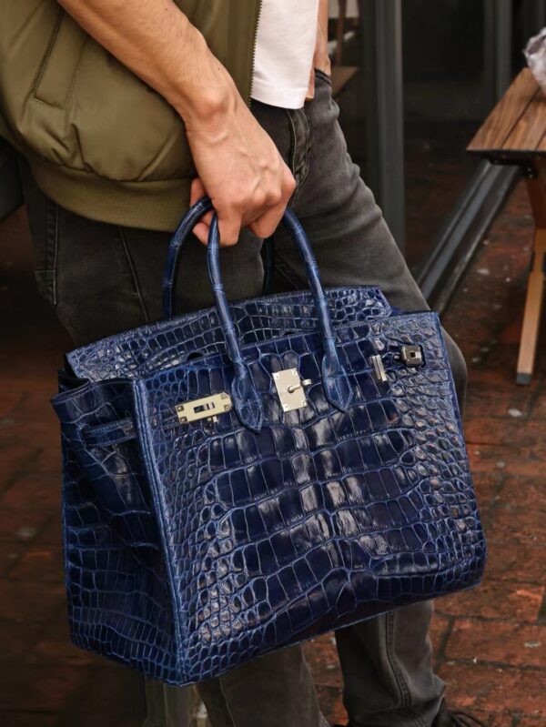 GPC Mode Hermes Birkin 35CM 73 Blue Saphir Shiny Alligator Crocodile Silver Hardware