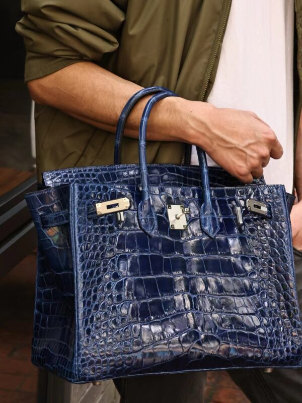 GPC Mode Hermes Birkin 35CM 73 Blue Saphir Shiny Alligator Crocodile Silver Hardware