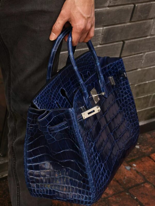GPC Mode Hermes Birkin 35CM 73 Blue Saphir Shiny Alligator Crocodile Silver Hardware