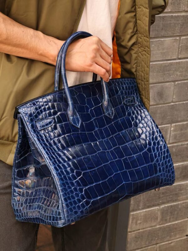 GPC Mode Hermes Birkin 35CM 73 Blue Saphir Shiny Alligator Crocodile Silver Hardware