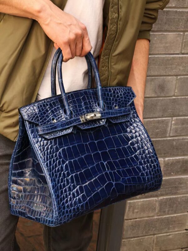 GPC Mode Hermes Birkin 35CM 73 Blue Saphir Shiny Alligator Crocodile Silver Hardware
