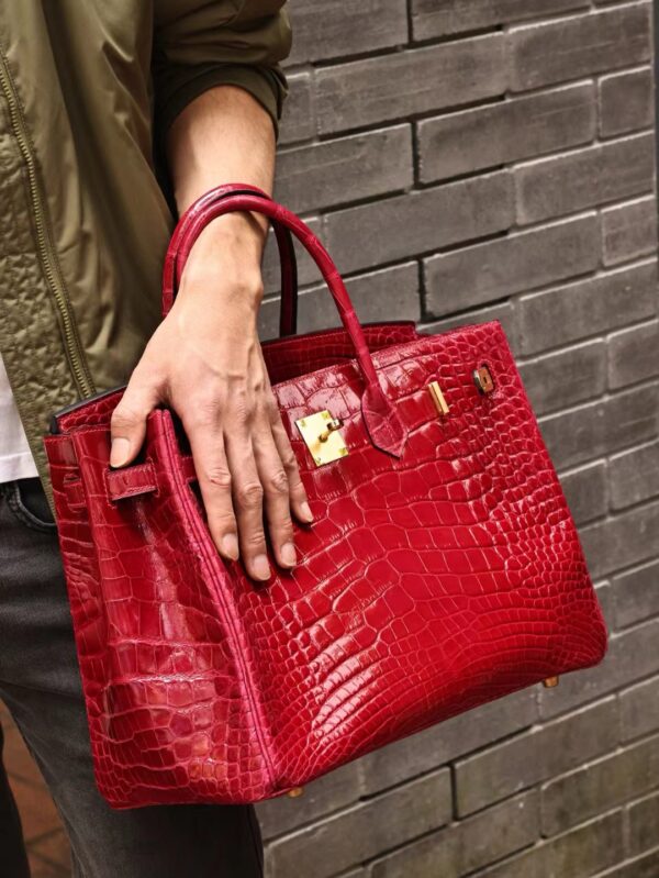 GPC Mode Hermes Birkin 35CM K1 Rouge Grenade Shiny Alligator Crocodile Gold Hardware