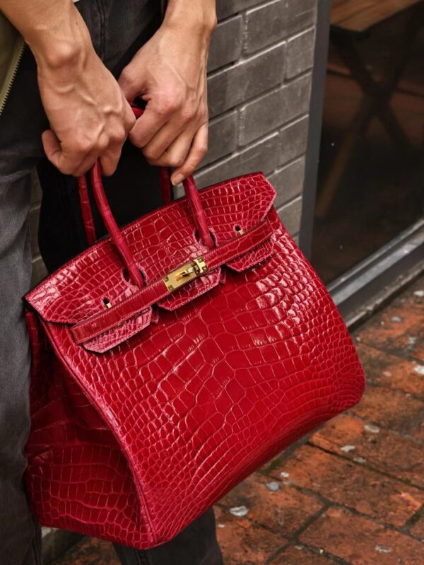GPC Mode Hermes Birkin 35CM K1 Rouge Grenade Shiny Alligator Crocodile Gold Hardware