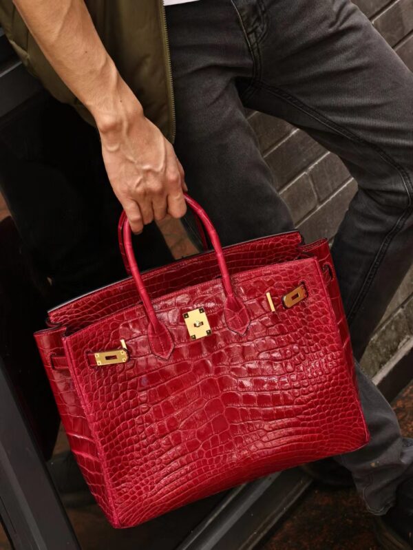 GPC Mode Hermes Birkin 35CM K1 Rouge Grenade Shiny Alligator Crocodile Gold Hardware