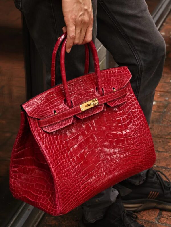 GPC Mode Hermes Birkin 35CM K1 Rouge Grenade Shiny Alligator Crocodile Gold Hardware