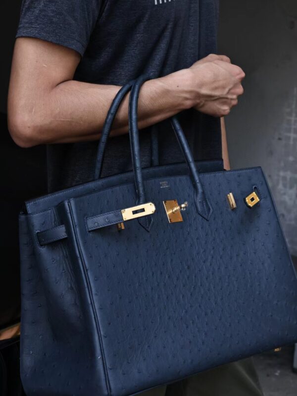GPC Mode Hermes Birkin 40CM 2Z Blule Nuit KK Ostrich Leather Gold Hardware