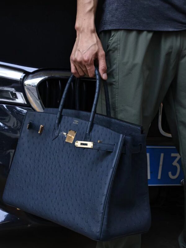 GPC Mode Hermes Birkin 40CM 2Z Blule Nuit KK Ostrich Leather Gold Hardware