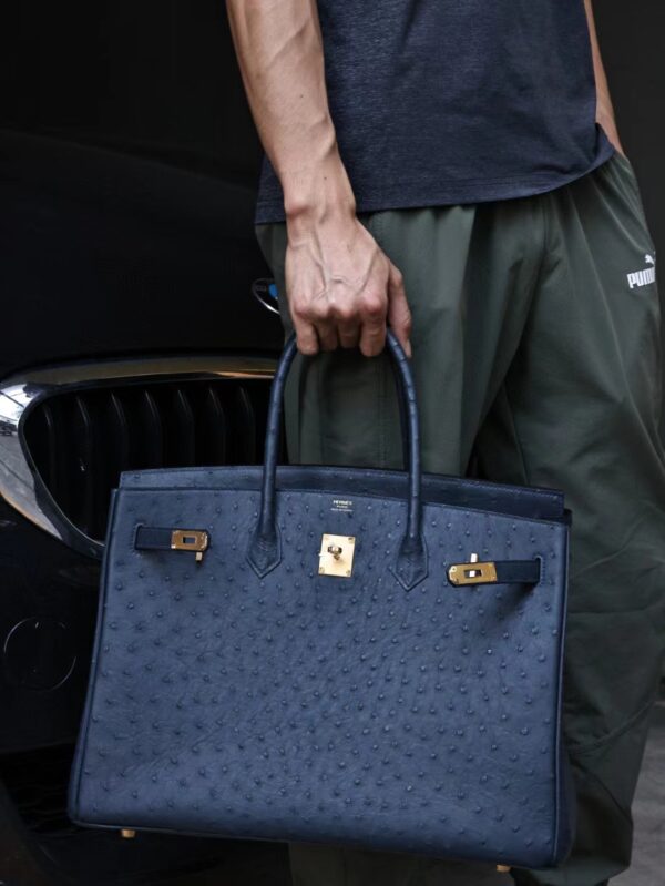 GPC Mode Hermes Birkin 40CM 2Z Blule Nuit KK Ostrich Leather Gold Hardware