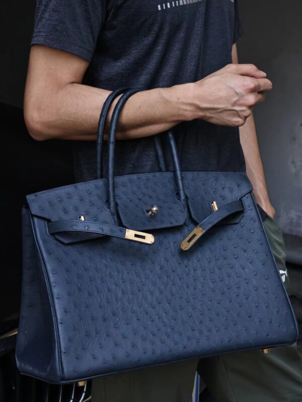 GPC Mode Hermes Birkin 40CM 2Z Blule Nuit KK Ostrich Leather Gold Hardware