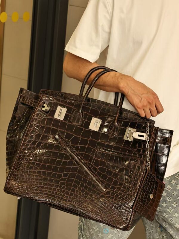 GPC Mode Hermes Hac-Rock 40CM CK46 Ebene HCP Shiny Porosus Crocodile Silver Hardware