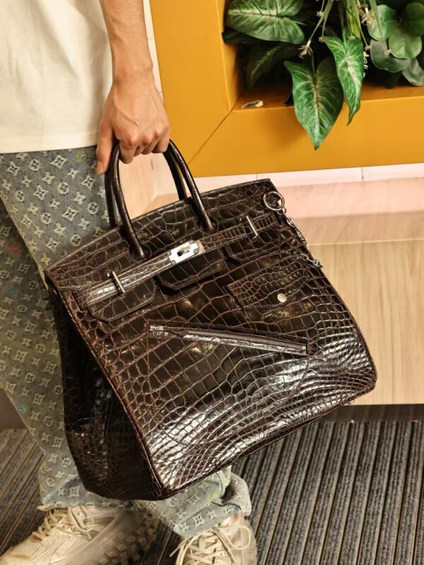 GPC Mode Hermes Hac-Rock 40CM CK46 Ebene HCP Shiny Porosus Crocodile Silver Hardware
