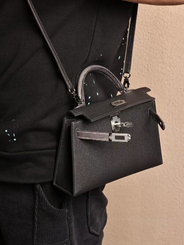 GPC Mode Mini Kelly 19CM Touch Epsom 88 Gris Graphite / Lizard 84 Gris Fonce Silver Hardware