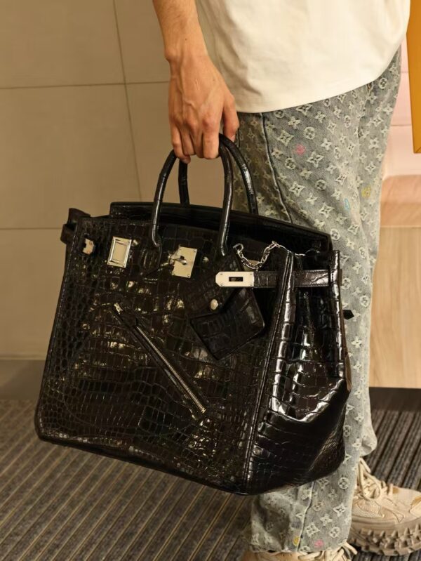 Hermes Birkin 40CM Hac Rock CK89 Black Shiny Porosus Crocodile Silver Hardware