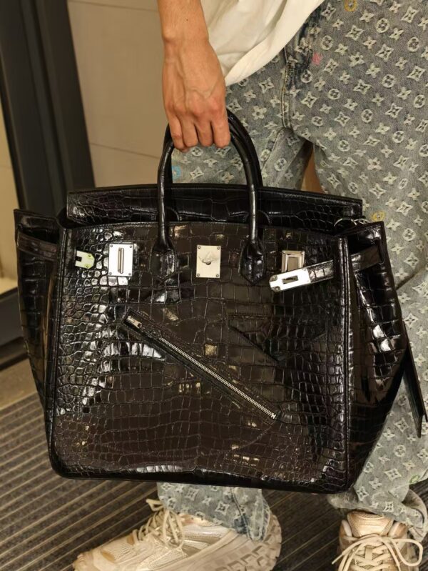 Hermes Birkin 40CM Hac Rock CK89 Black Shiny Porosus Crocodile Silver Hardware