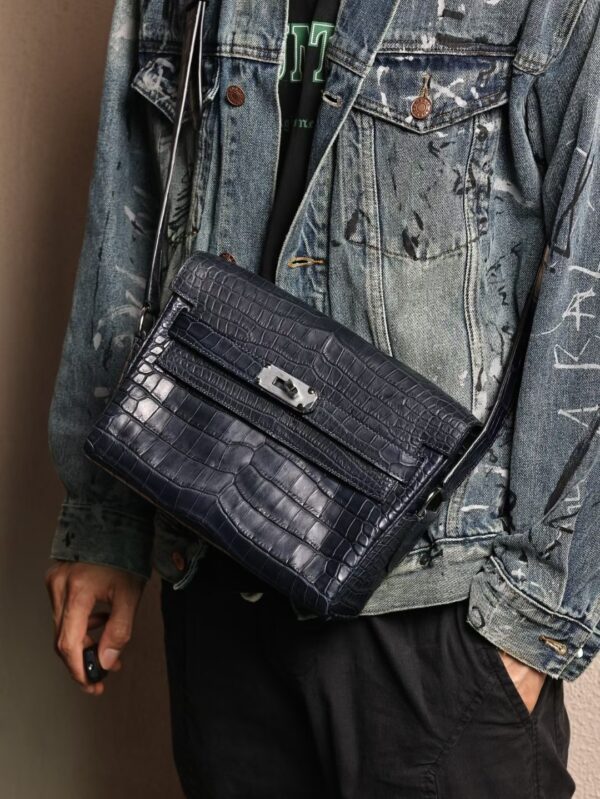 GPC Mode 2Z Blue Nuit Matte Porosus Crocodile Kelly Messenger 27CM SHW