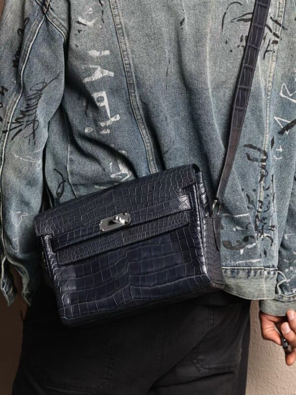 GPC Mode 2Z Blue Nuit Matte Porosus Crocodile Kelly Messenger 27CM SHW