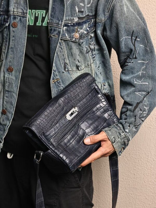 GPC Mode 2Z Blue Nuit Matte Porosus Crocodile Kelly Messenger 27CM SHW