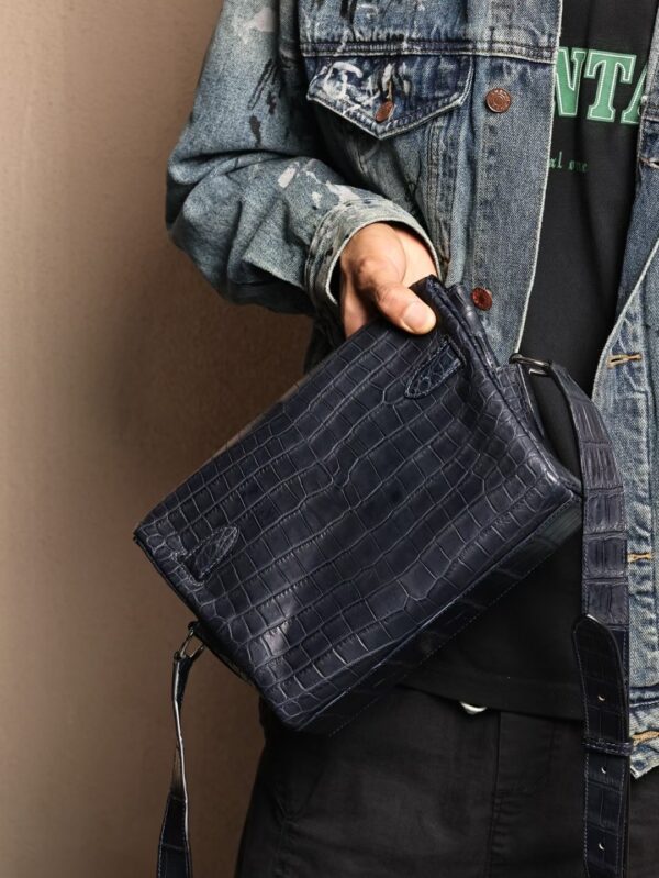 GPC Mode 2Z Blue Nuit Matte Porosus Crocodile Kelly Messenger 27CM SHW