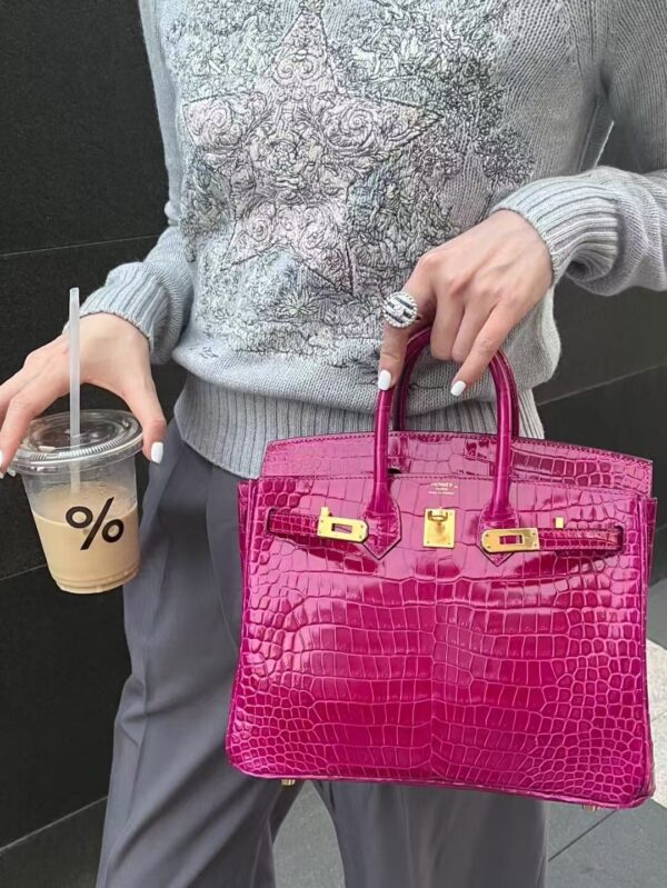GPC Mode Birkin 25CM Bag Shiny Porosus Crocodile L3 Rose Purple PHW